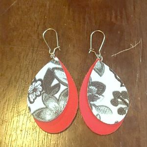 Floral Print Faux Leather Earrings